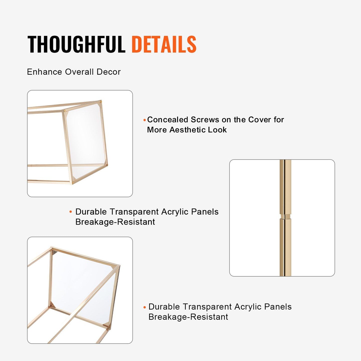 Elegant gold wedding flower stand with durable acrylic panels for enhanced decor