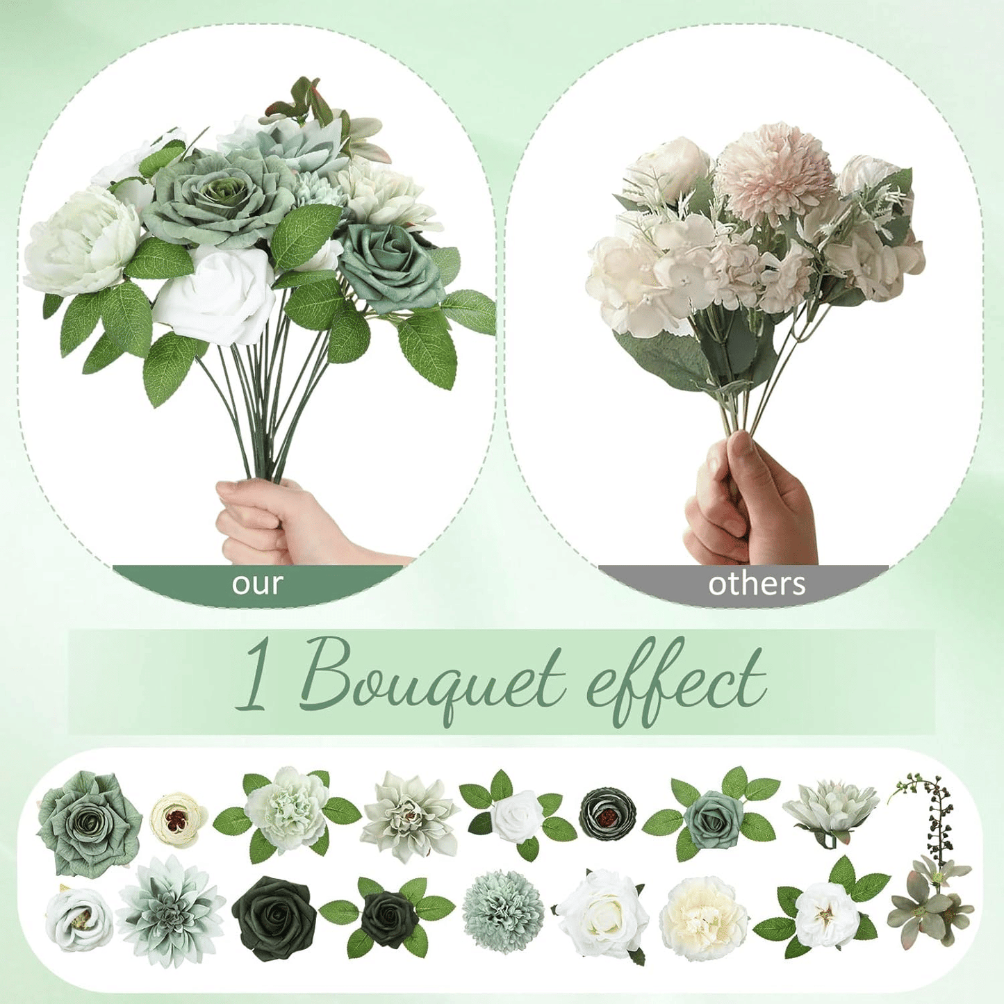 Comparison of two artificial flower bouquets highlighting differences with purple artificial flower arrangement on the left