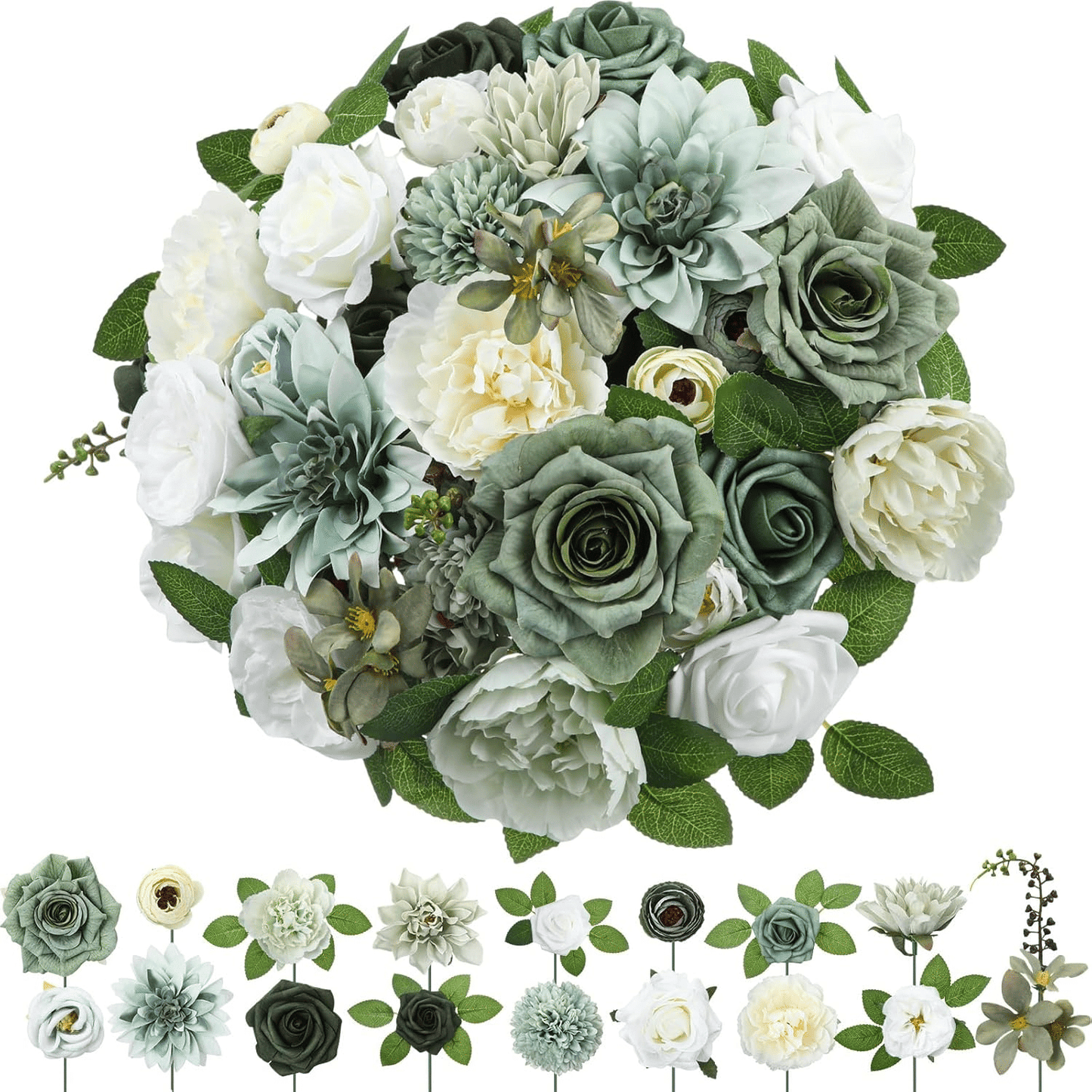 Purple artificial flower arrangement with various green and white flowers from FauxMart.com