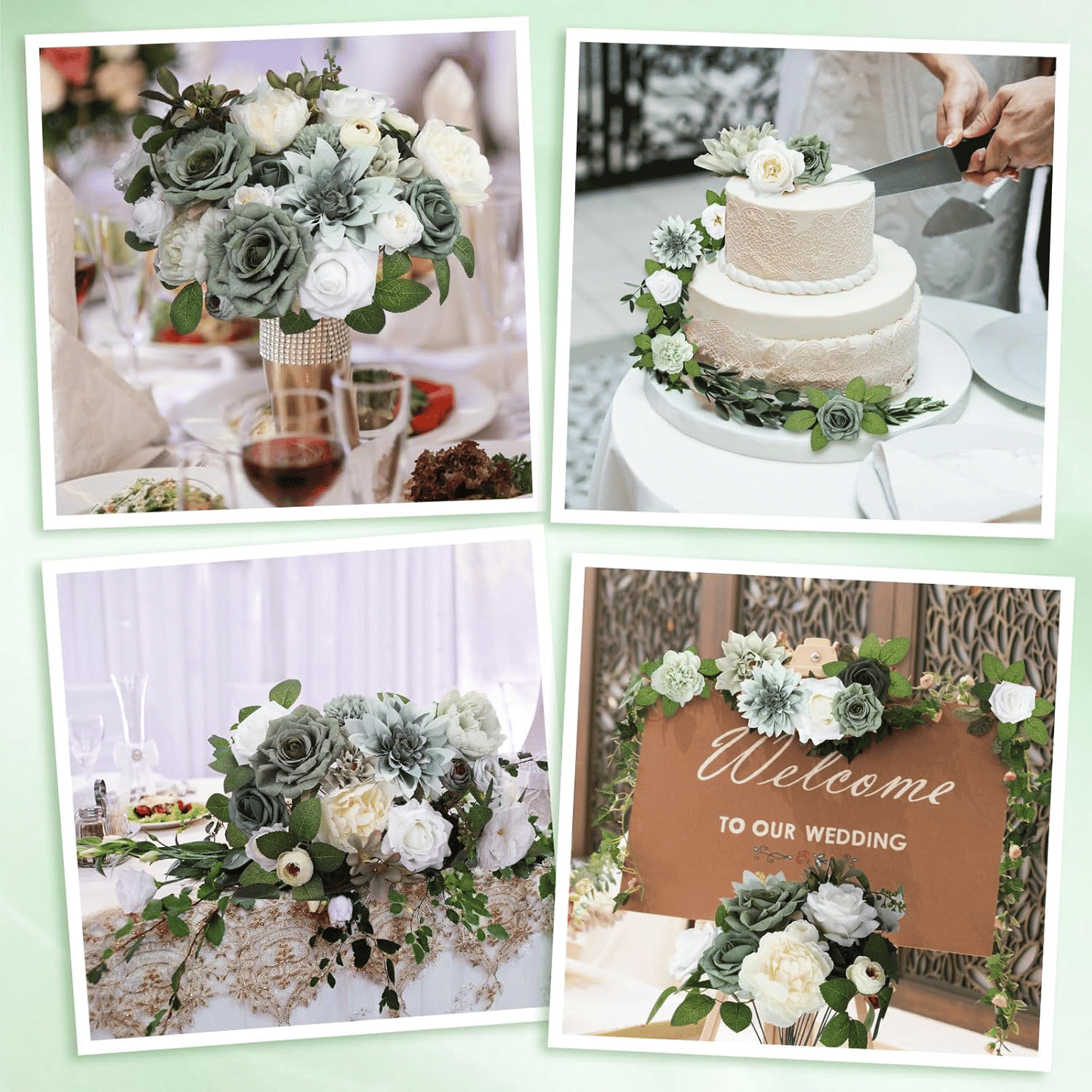 Elegant purple artificial flower arrangement featured in wedding decor and cake decoration by FauxMart.com