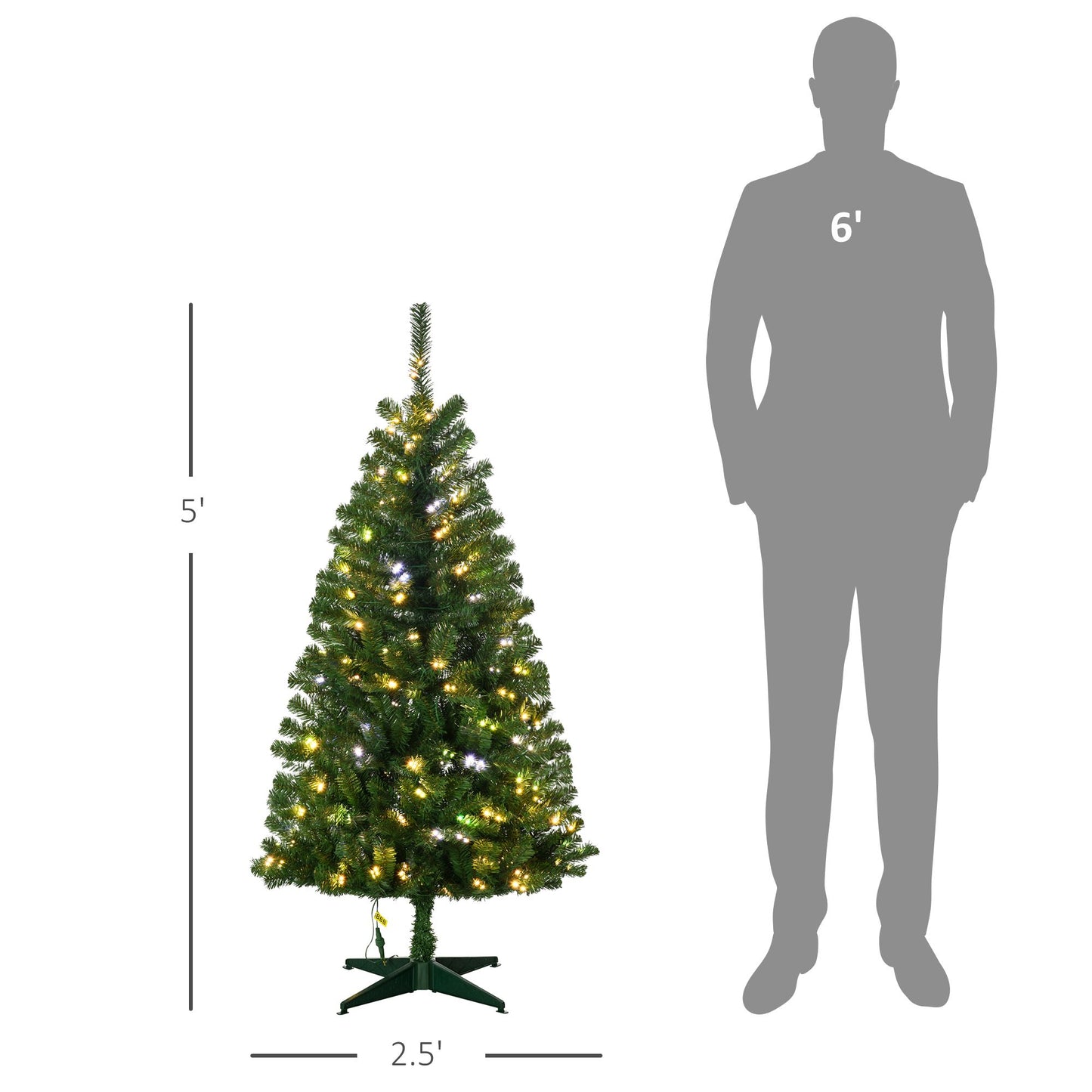 FauxMart holiday decor LED Christmas tree 5 feet tall with warm white lights and green stand
