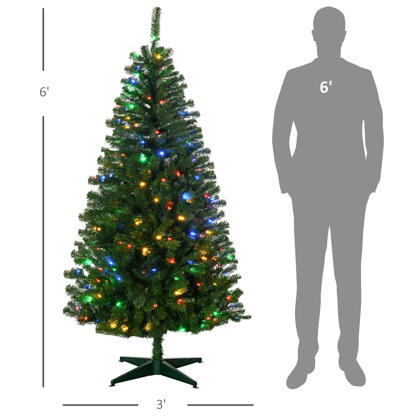 6-foot holiday decor LED Christmas tree with multicolor lights and green branches from FauxMart.com