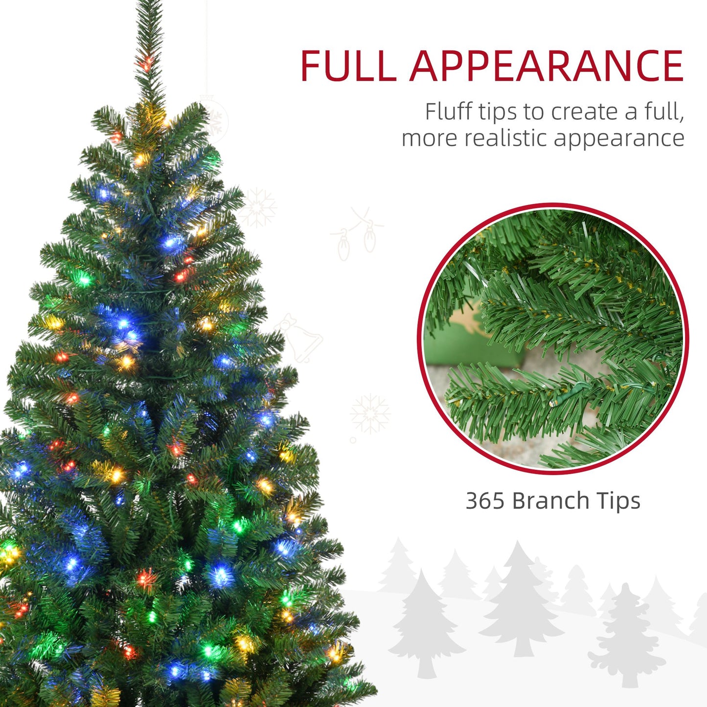 Holiday decor LED Christmas tree with 365 branch tips and multicolor lights for a full realistic appearance