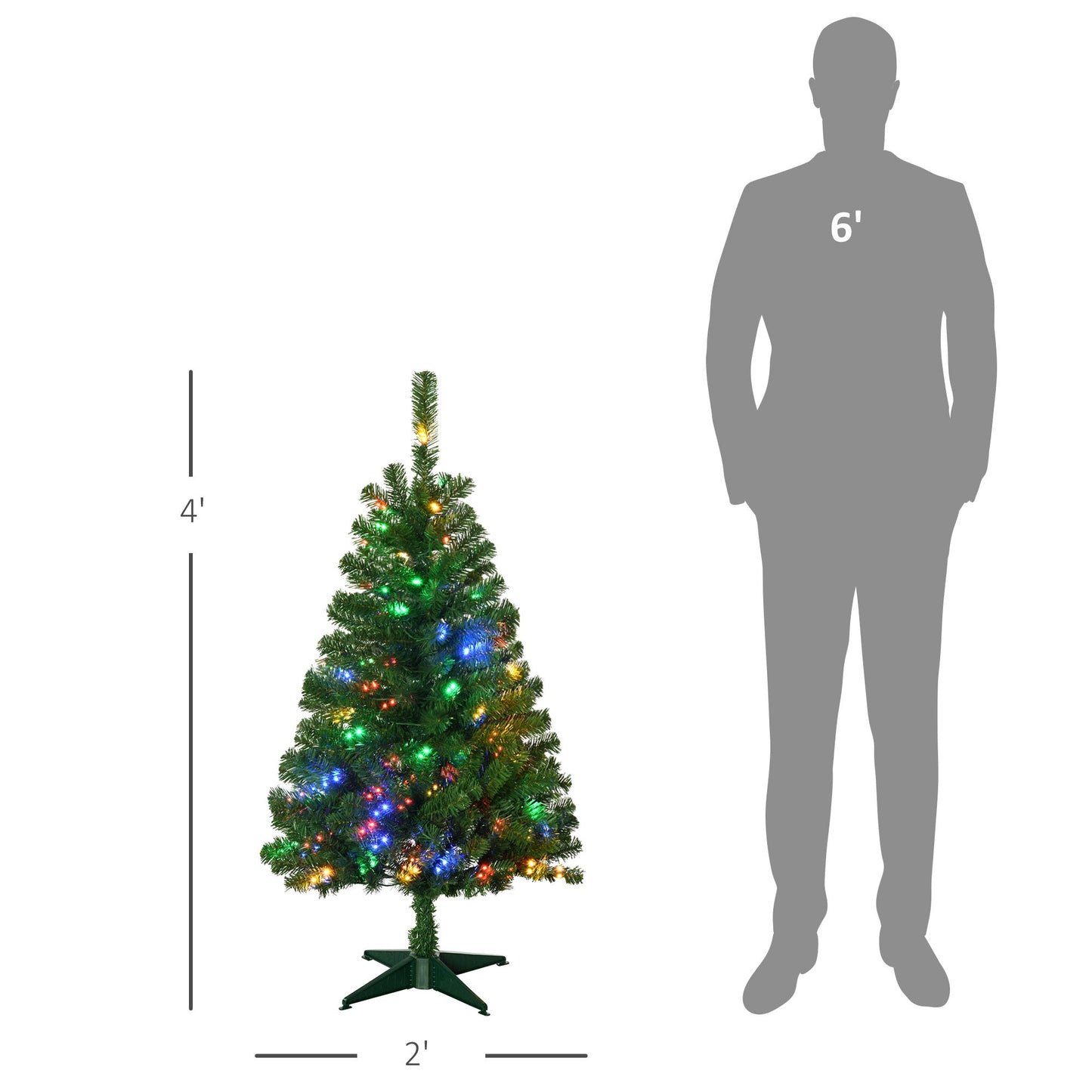 FauxMart holiday decor LED Christmas tree 4 feet tall with multicolor lights and green stand