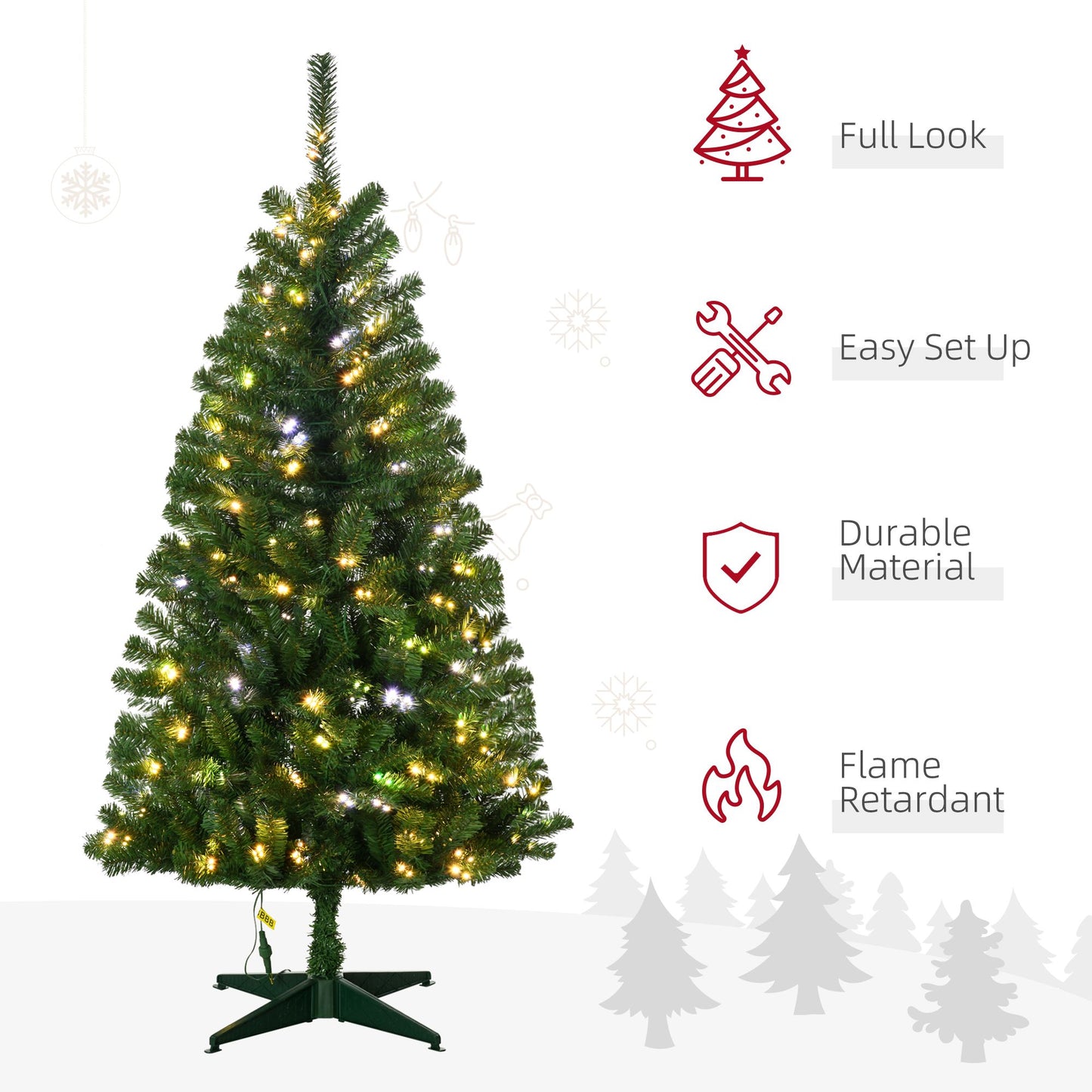 Holiday decor LED Christmas tree with warm white lights and durable flame retardant material for easy setup