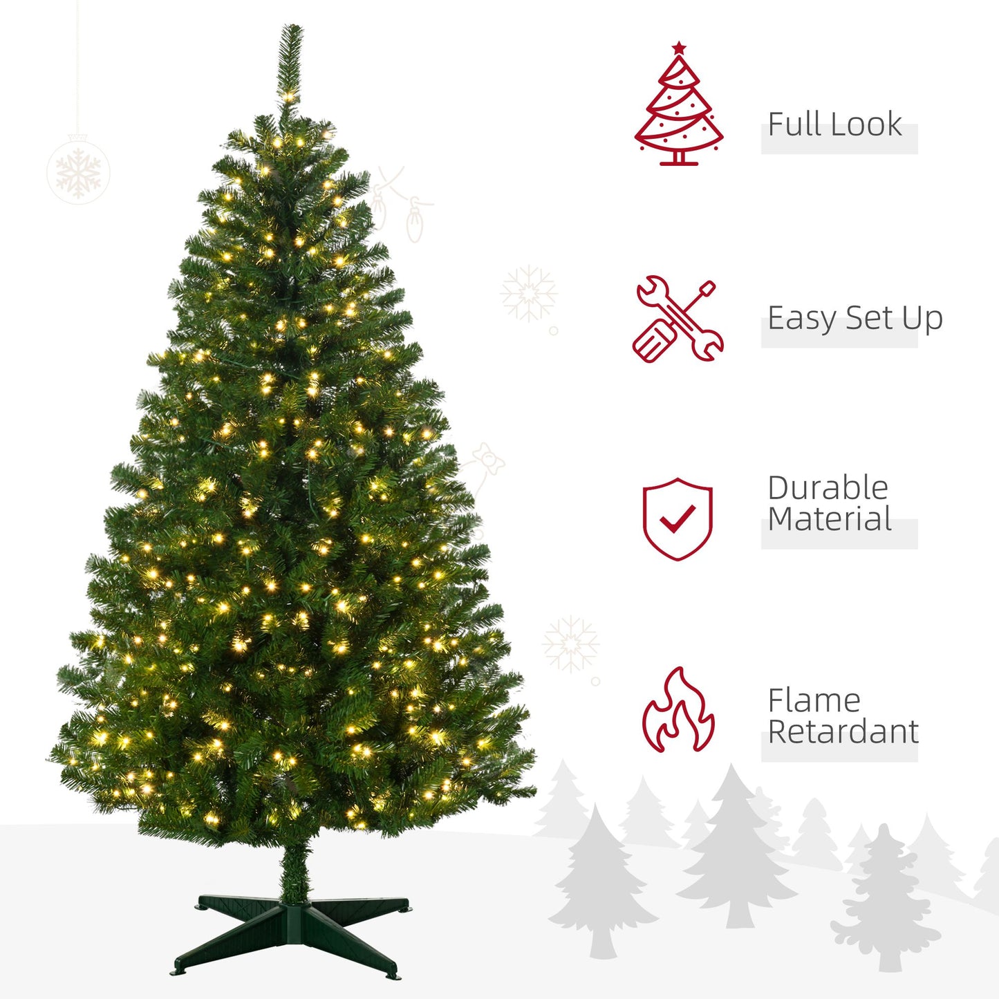 Holiday decor LED Christmas tree with warm white lights, easy setup, durable and flame retardant