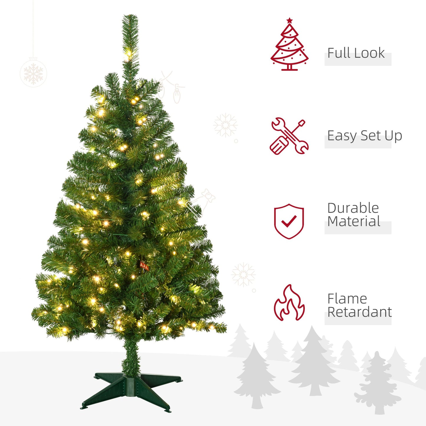 Holiday decor LED Christmas tree with warm white lights easy set up and flame retardant material