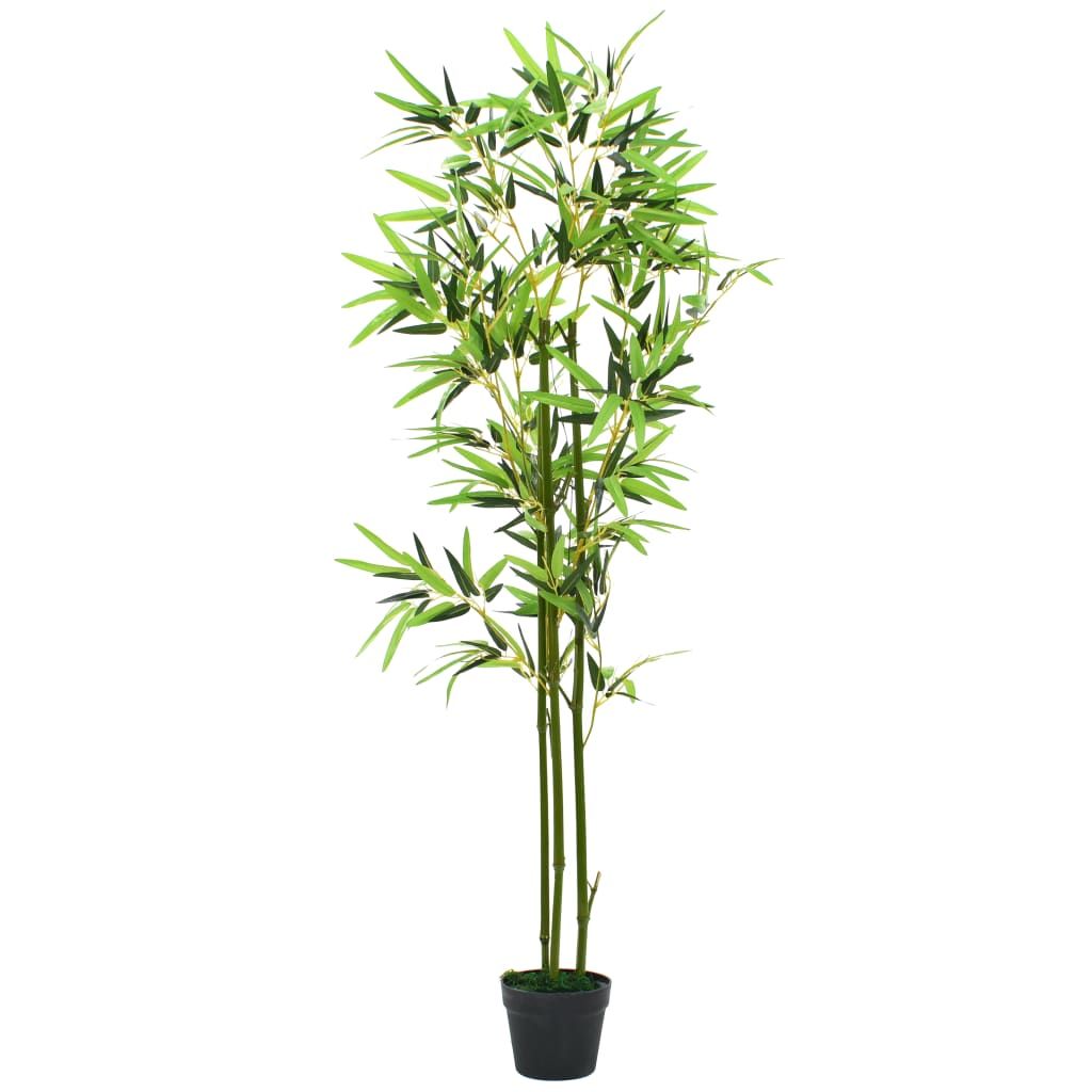 Realistic indoor fake bamboo plant in a black pot for home decor or office spaces