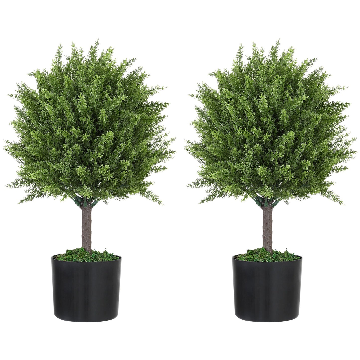 Pair of indoor outdoor fake plants with green foliage in black pots from FauxMart.com