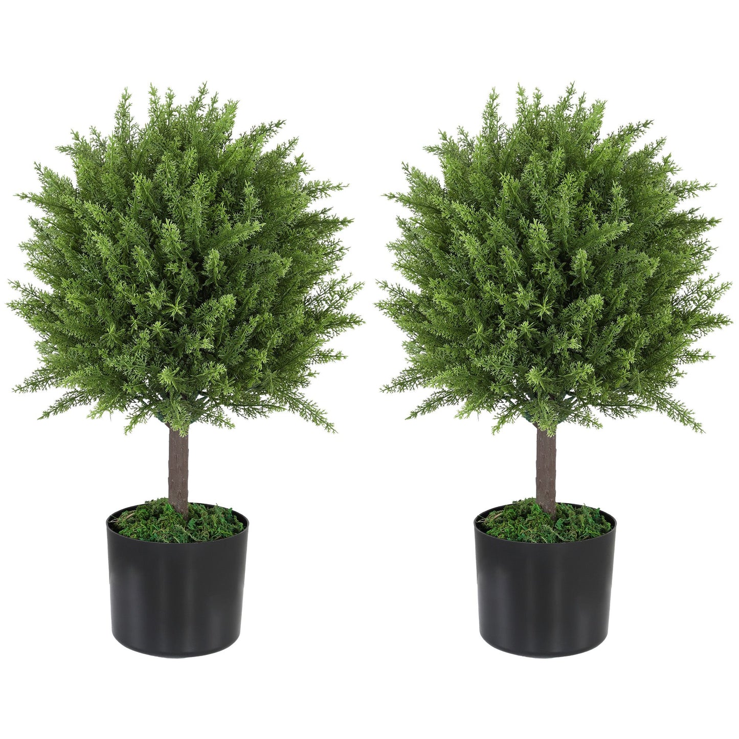 Pair of green indoor outdoor fake plants in black pots from FauxMart.com perfect for home or office decor
