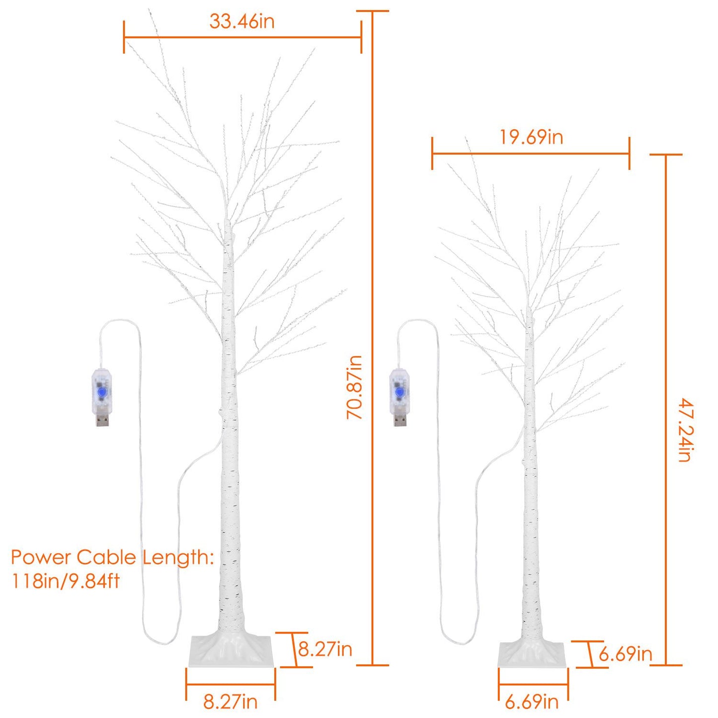 Lighted birch tree decoration standing 33.46 inches tall with a 9.84-foot power cable for indoor use