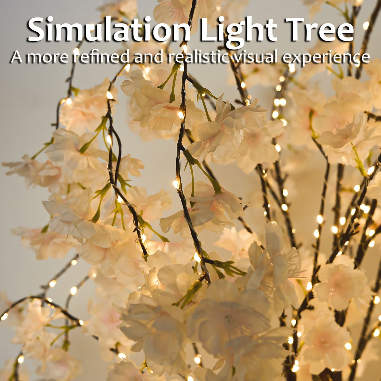Lighted cherry blossom tree decor with soft white flowers and warm LED lights from FauxMart.com