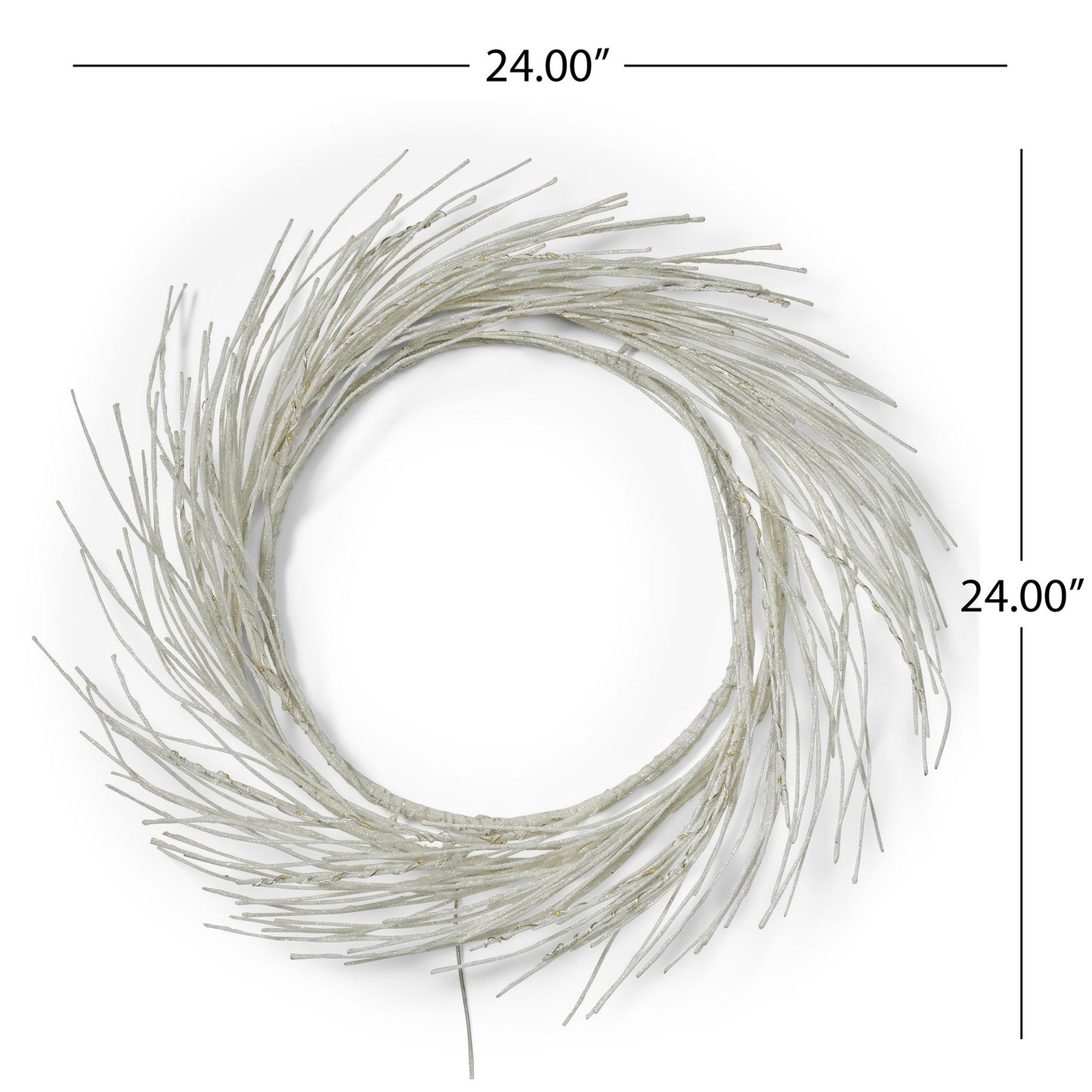 24 inch FauxMart lighted paper wreath with white branches and subtle glitter accents