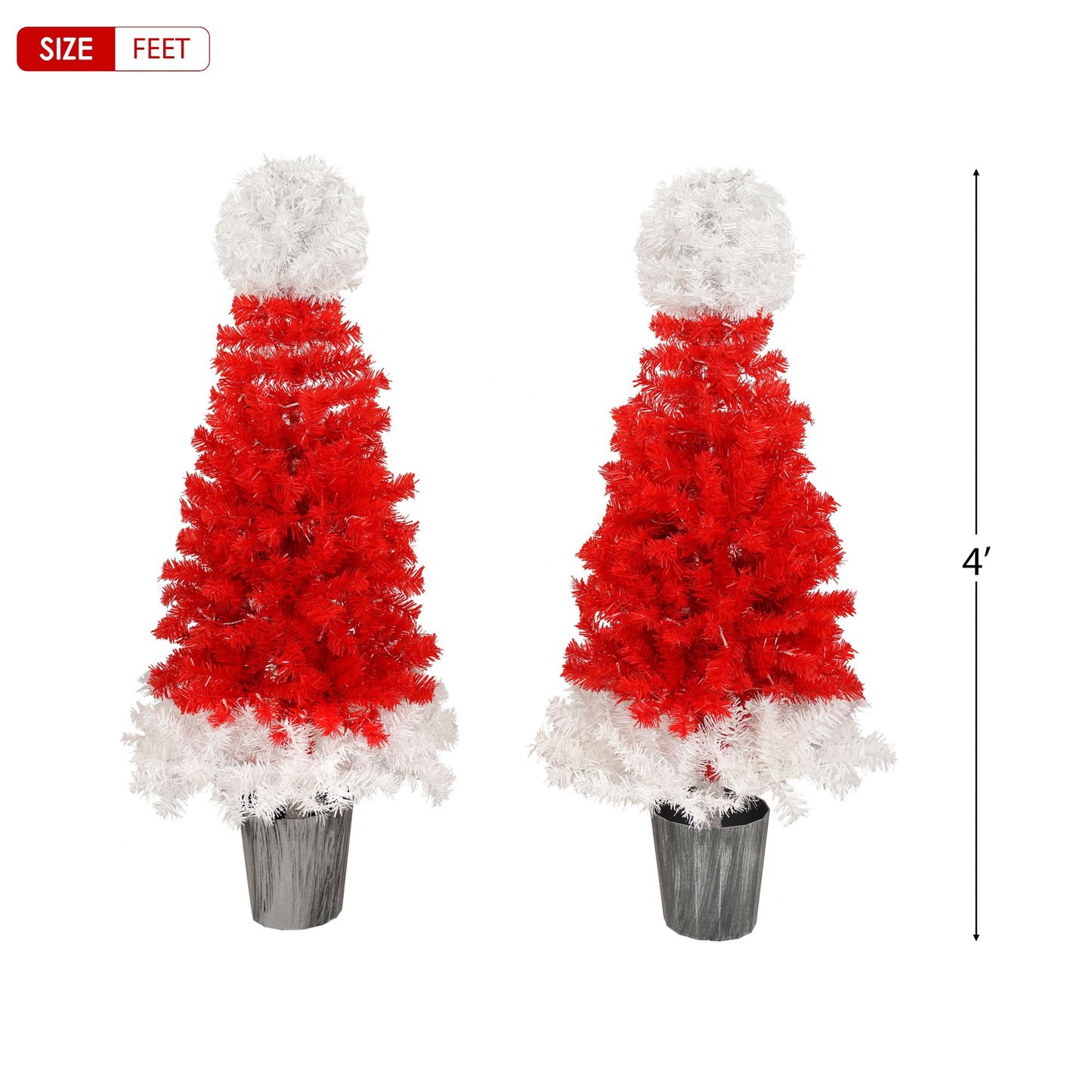 4ft lighted santa hat christmas tree with red and white tinsel in a black pot from FauxMart.com