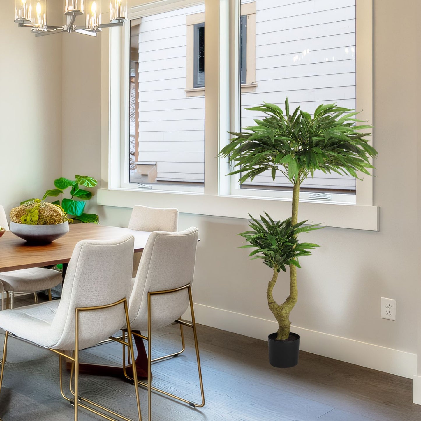 Elegant long artificial plants for indoors enhancing a stylish dining room decor