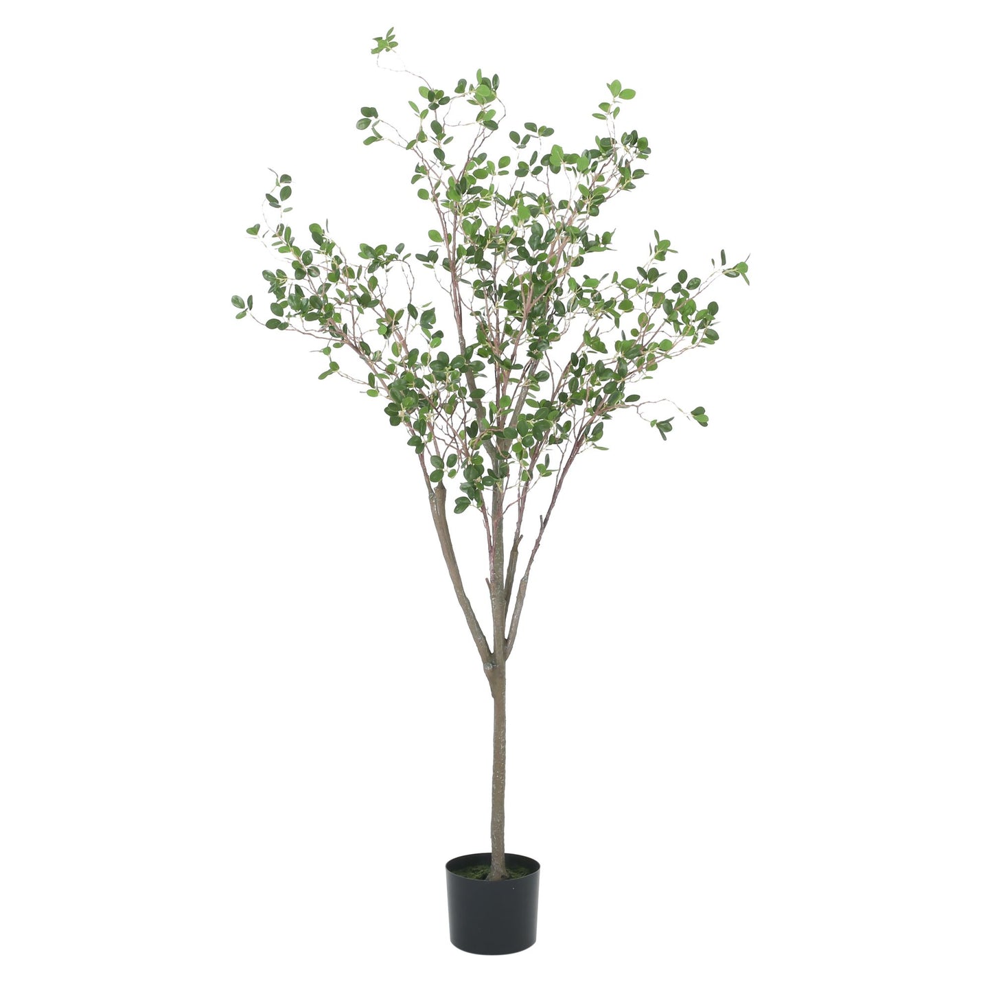 Milan leaf artificial plant in a black pot with realistic green foliage and sturdy branches