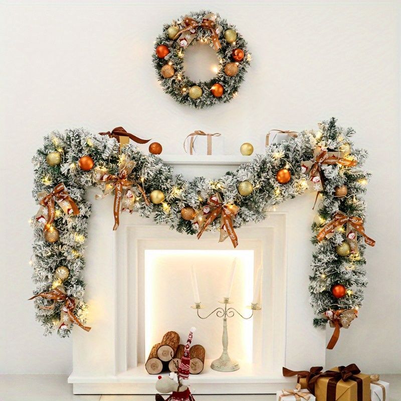 24-inch pine Christmas wreath adorned with gold and orange ornaments for festive holiday decor