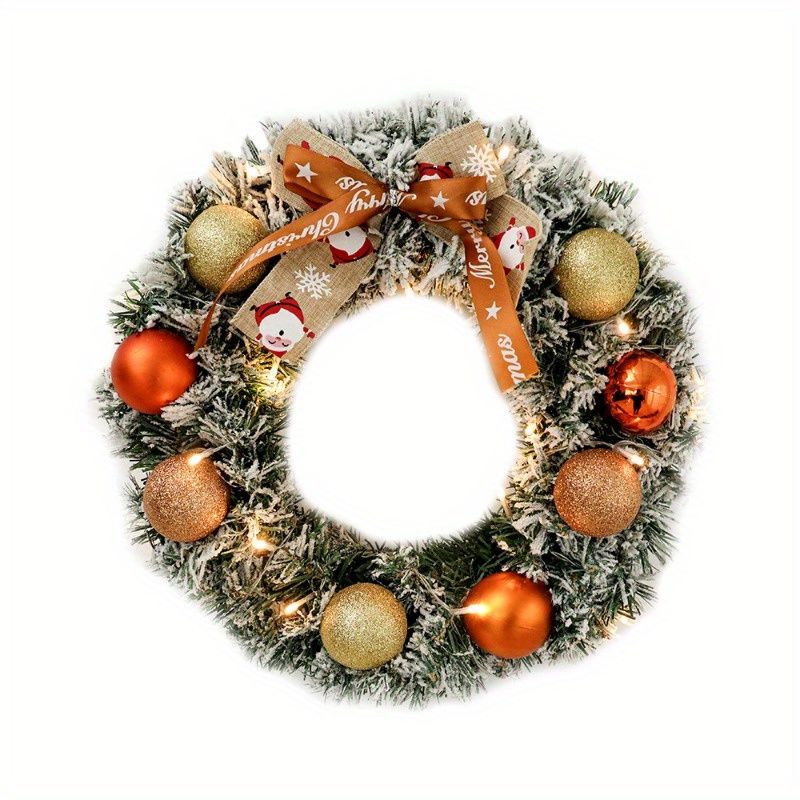 24-inch pine Christmas wreath adorned with ornaments and a festive bow for holiday decorations
