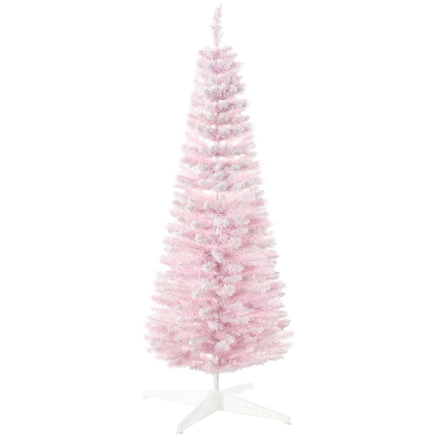 Pink artificial pencil Christmas tree with dense branches and white stand from FauxMart.com