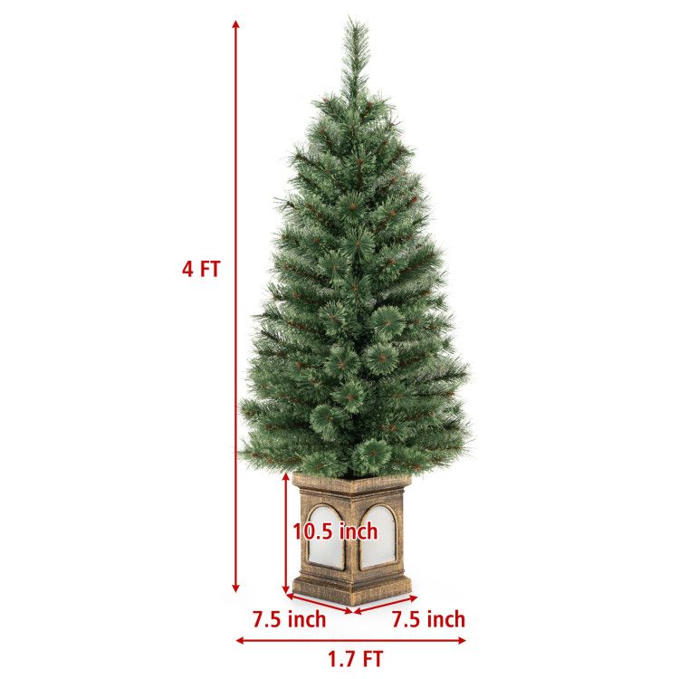Pre-lit artificial Christmas tree in a decorative pot, 4 feet tall with 10.5-inch branches