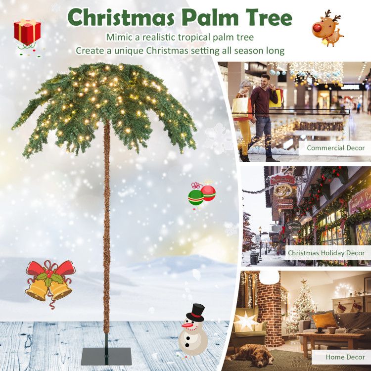 Pre-lit Christmas palm tree with warm white lights for holiday home and commercial decor