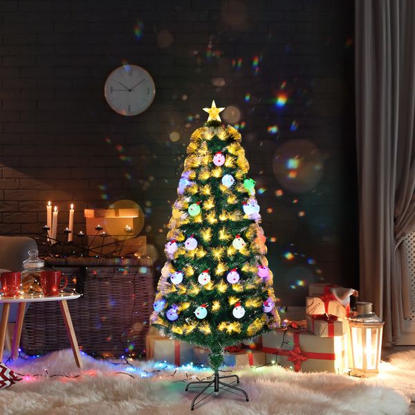Pre-lit fiber optic Christmas tree illuminated with colorful lights for festive holiday decoration