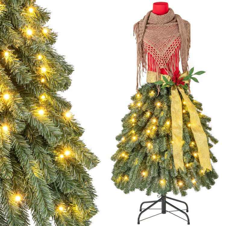 Faux pre-lit mannequin Christmas tree with warm white lights and festive decorations for holiday displays
