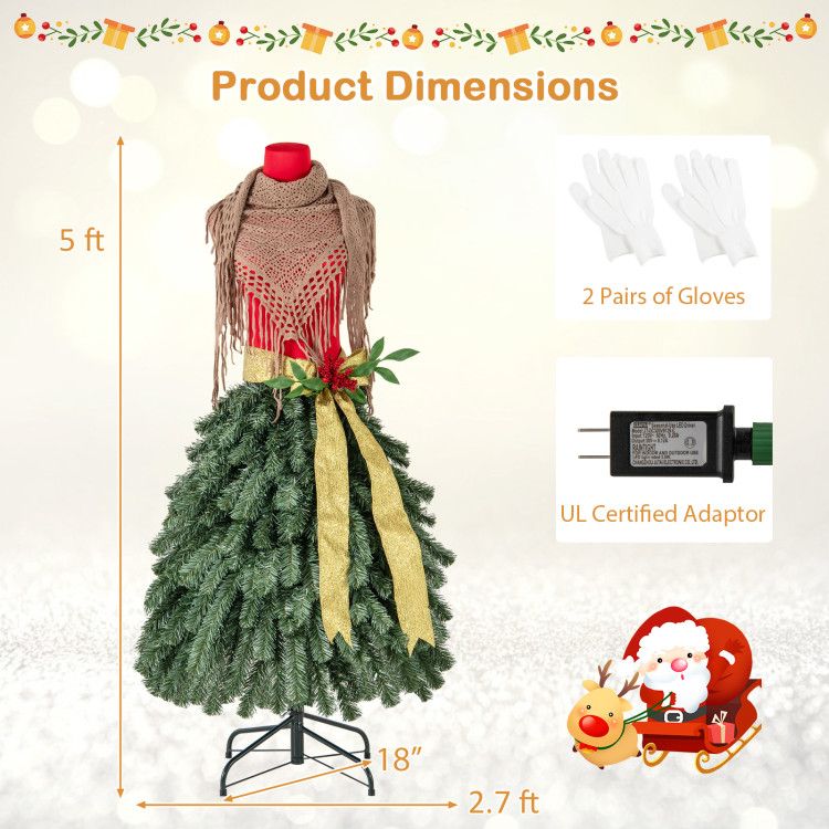 5 ft pre-lit mannequin Christmas tree with decorative accents and UL certified adapter