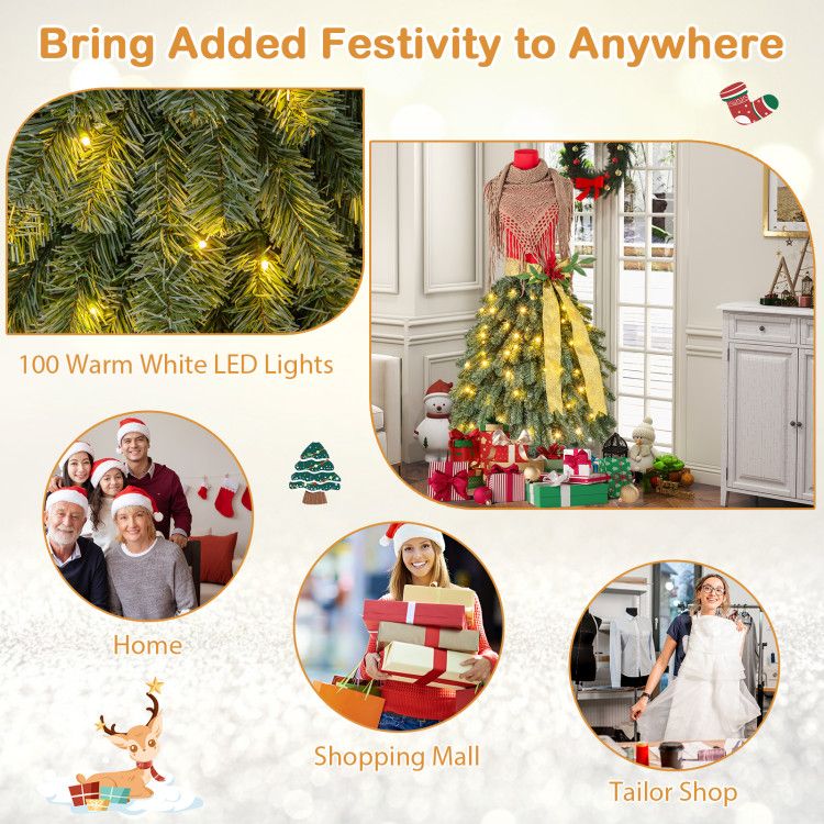 Pre-lit mannequin Christmas tree decorated with warm white LED lights in a festive setting