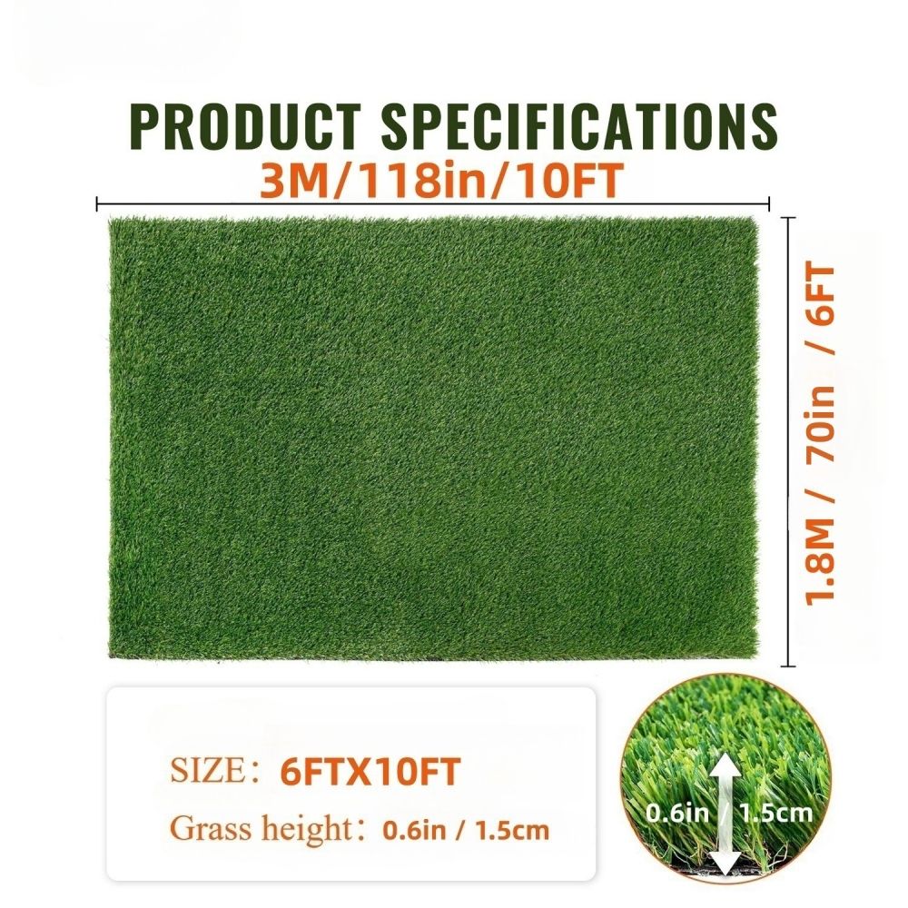 Premium artificial turf mat 6FTx10FT with realistic grass height of 0.6 inches for outdoor spaces