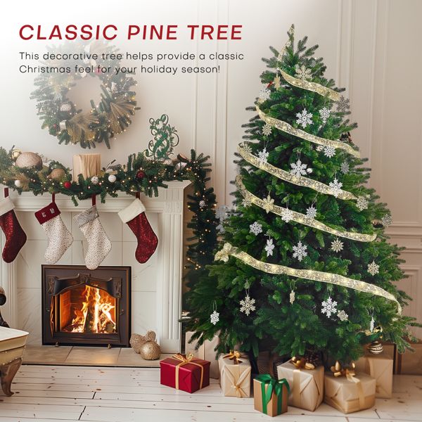 Premium fire-resistant Christmas tree decorated for a festive holiday season with ornaments and gifts