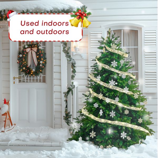Premium fire-resistant Christmas tree decorated with ribbons and snowflakes for festive indoor and outdoor use
