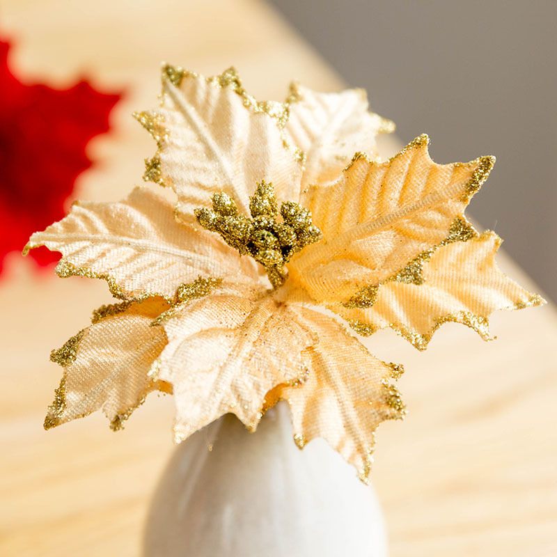 Cream and gold glitter decorative leaves Christmas ornament by FauxMart.com