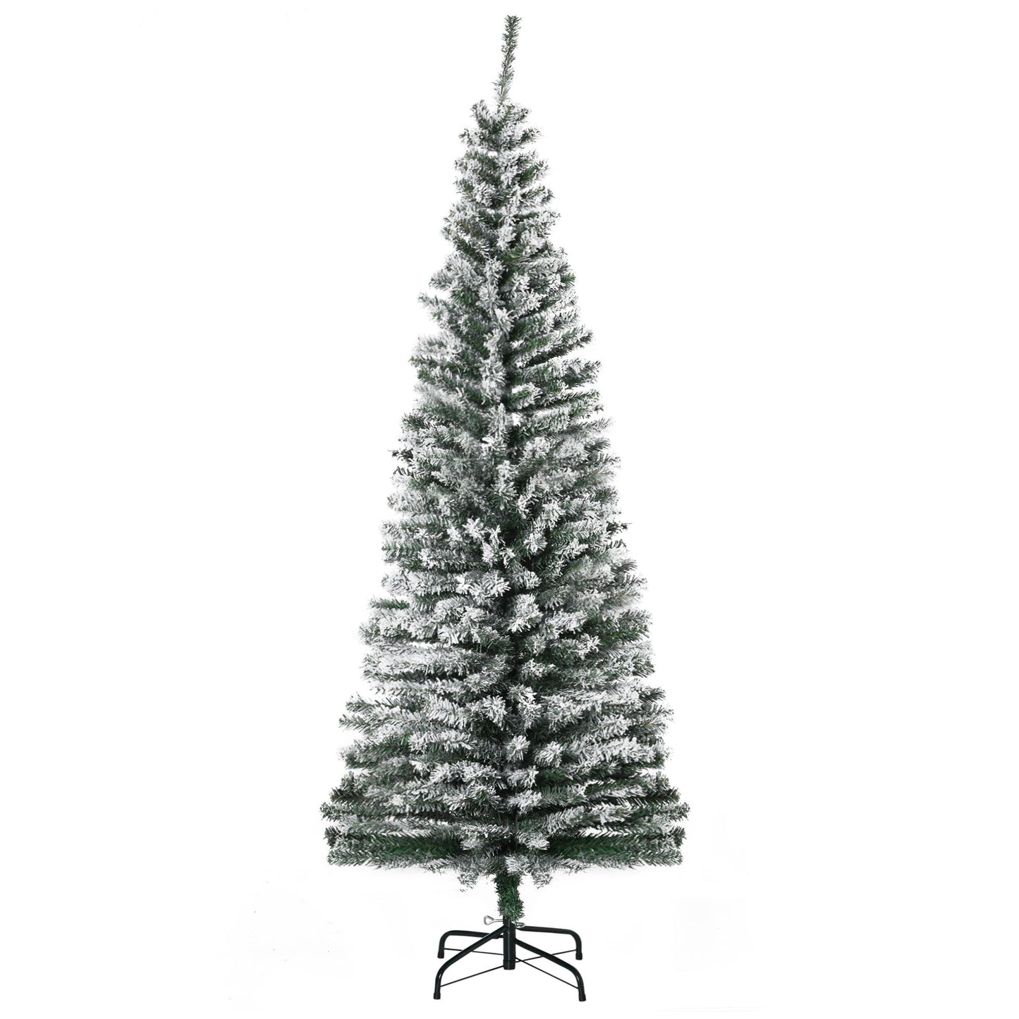 6 foot snow flocked Christmas tree with full branches and metal stand from FauxMart.com