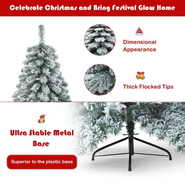 6 foot snow flocked Christmas tree with thick flocked tips and ultra stable metal base from FauxMart.com