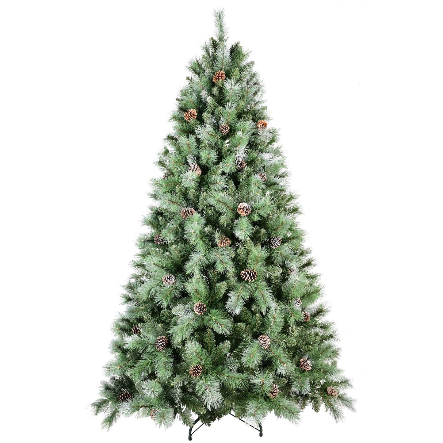 7ft frosted artificial Christmas tree with pine cones and lush green branches from FauxMart.com