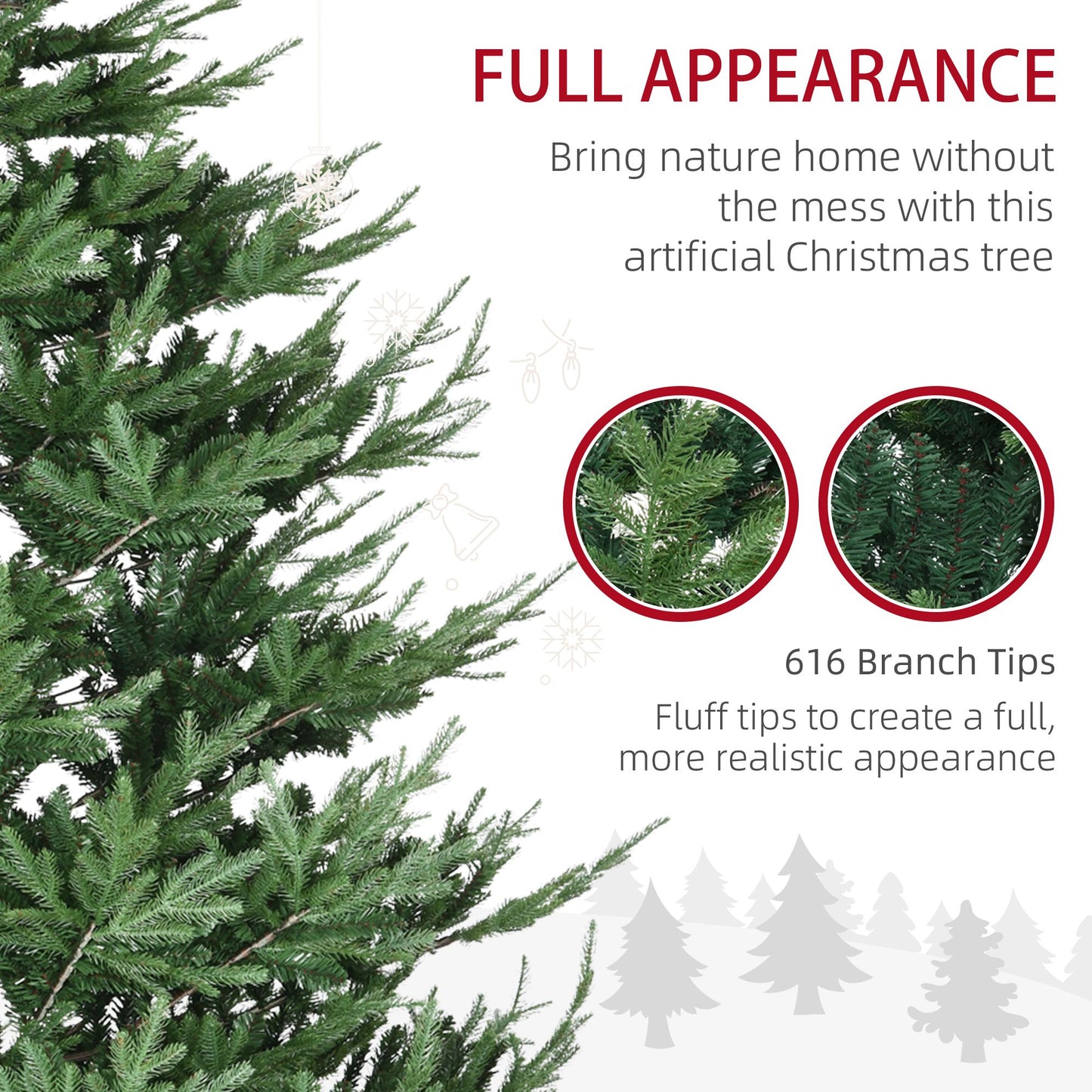 9 ft artificial Christmas tree from FauxMart.com with 616 branch tips for a full, realistic appearance