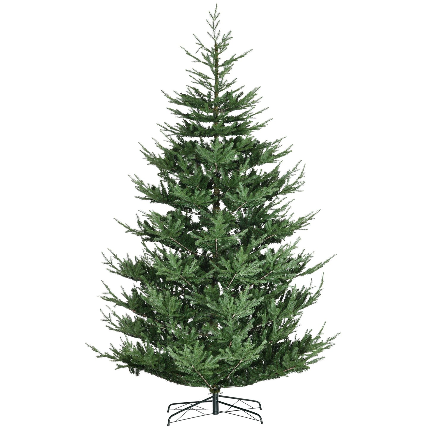 9 ft artificial Christmas tree with dense green branches and metal stand by FauxMart.com