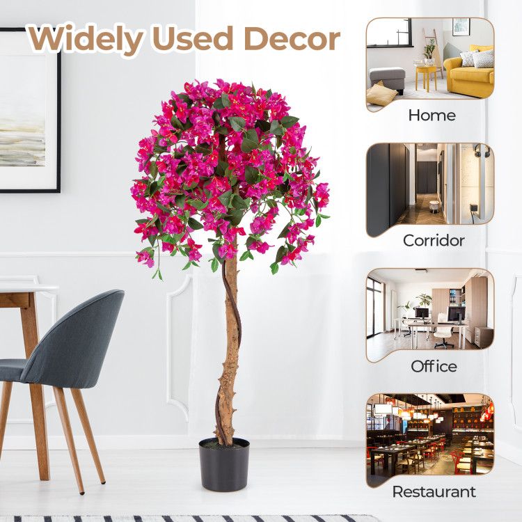 Artificial azalea tree set with vibrant pink flowers in a black pot for home office corridor and restaurant decor