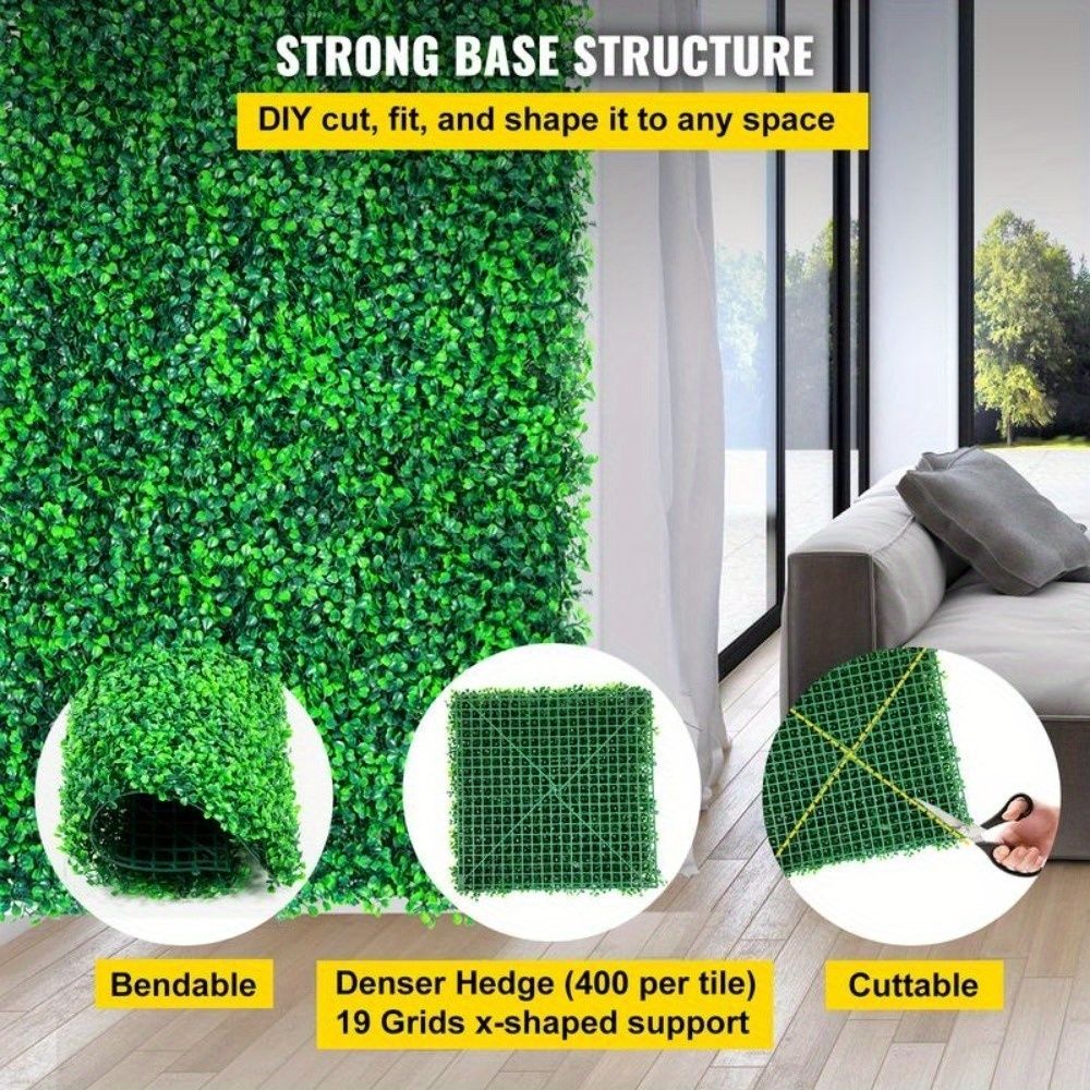 Artificial boxwood wall panels with strong base structure, bendable and cuttable for DIY shaping and fitting any space