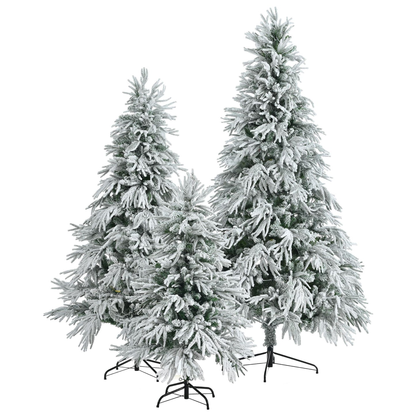 FauxMart.com pre-lit snow flocked Christmas tree set with three sizes for holiday decoration
