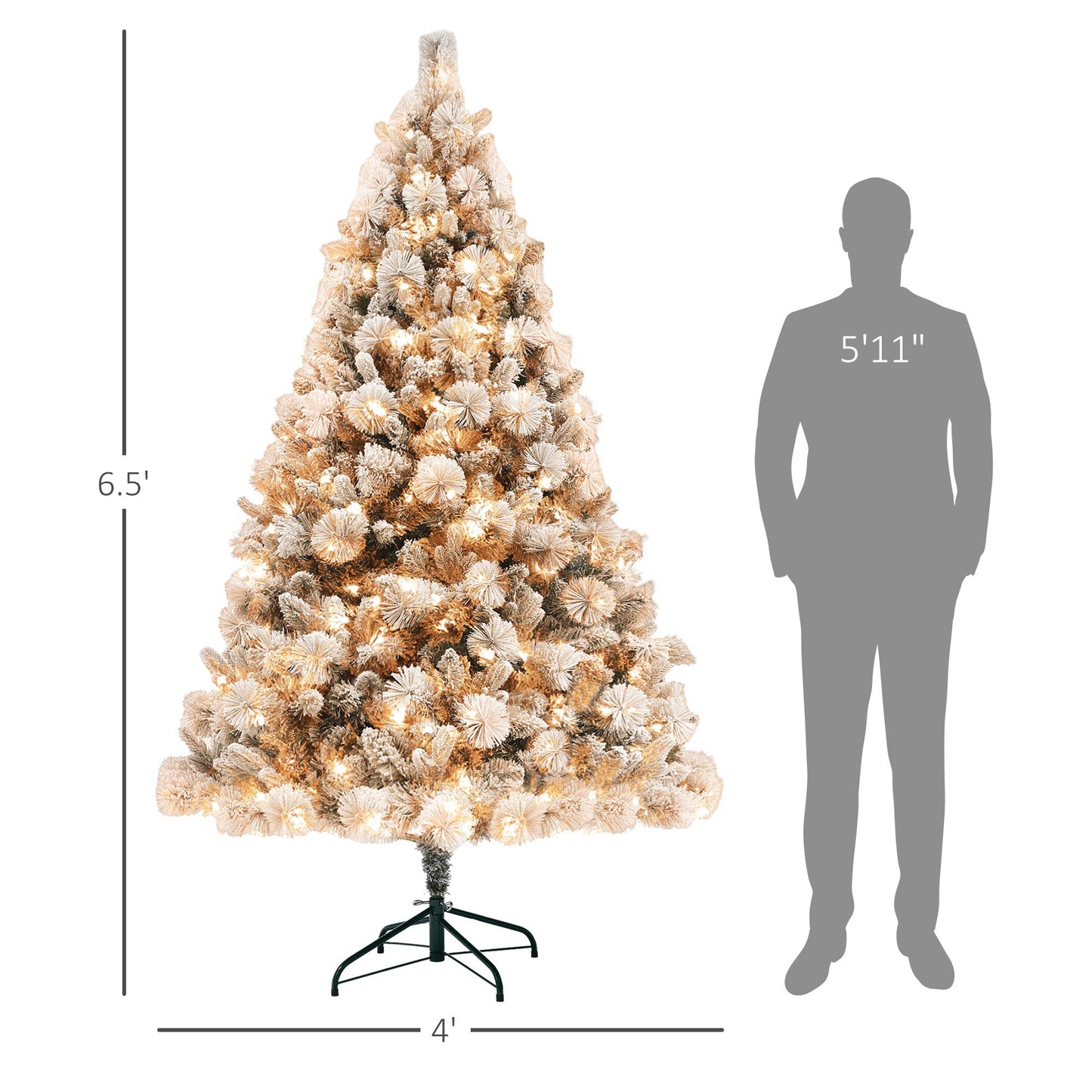 6.5-foot pre-lit snow flocked Christmas tree by FauxMart.com with warm white lights and full branches