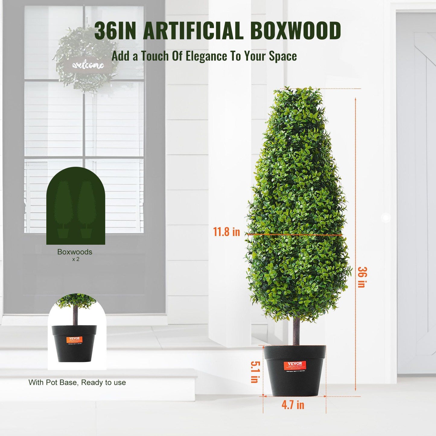 36 inch artificial boxwood 3 foot fake topiary pair with pot bases for indoor or outdoor decor