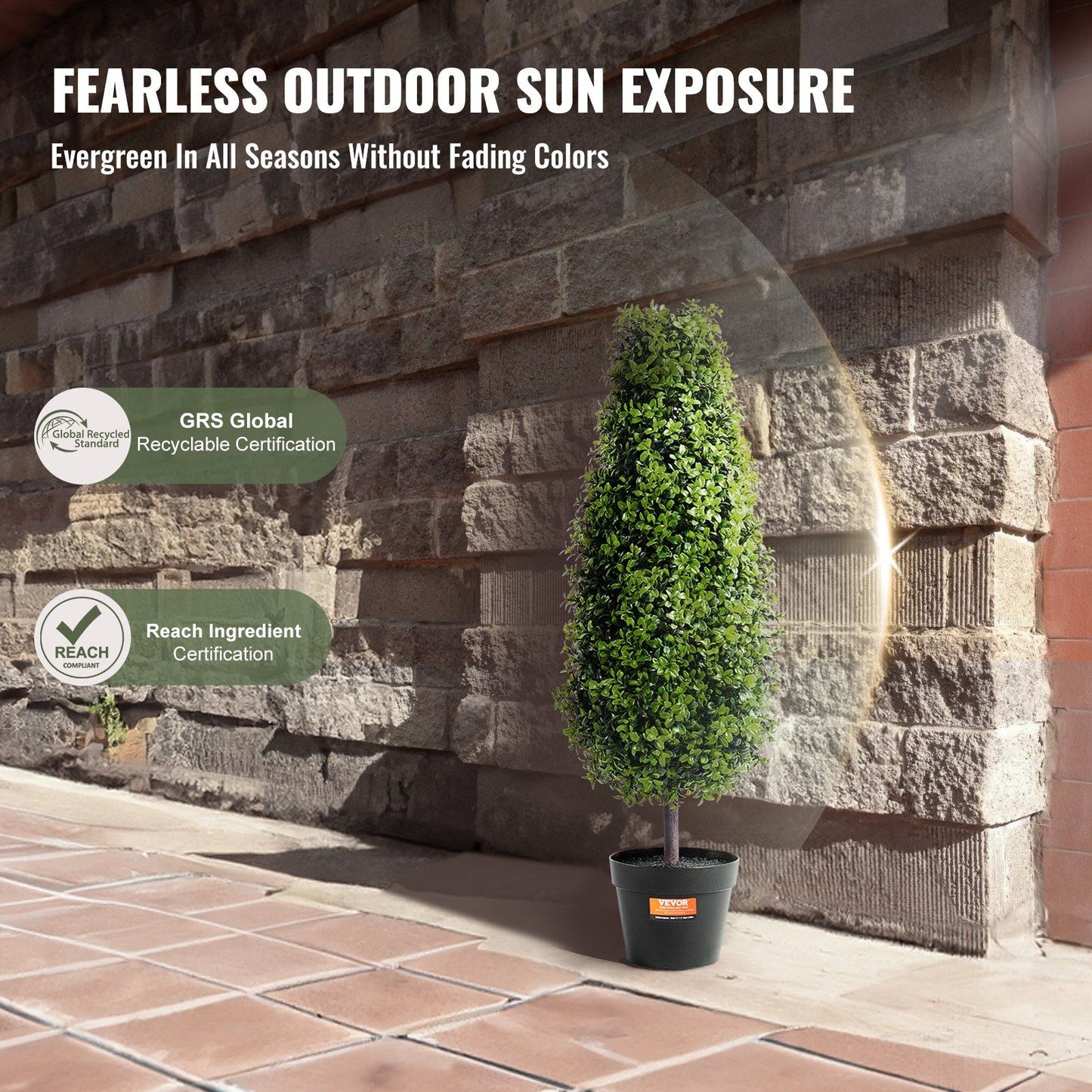 3 foot fake topiary pair evergreen artificial plants in black pots outdoor sun exposure resistant