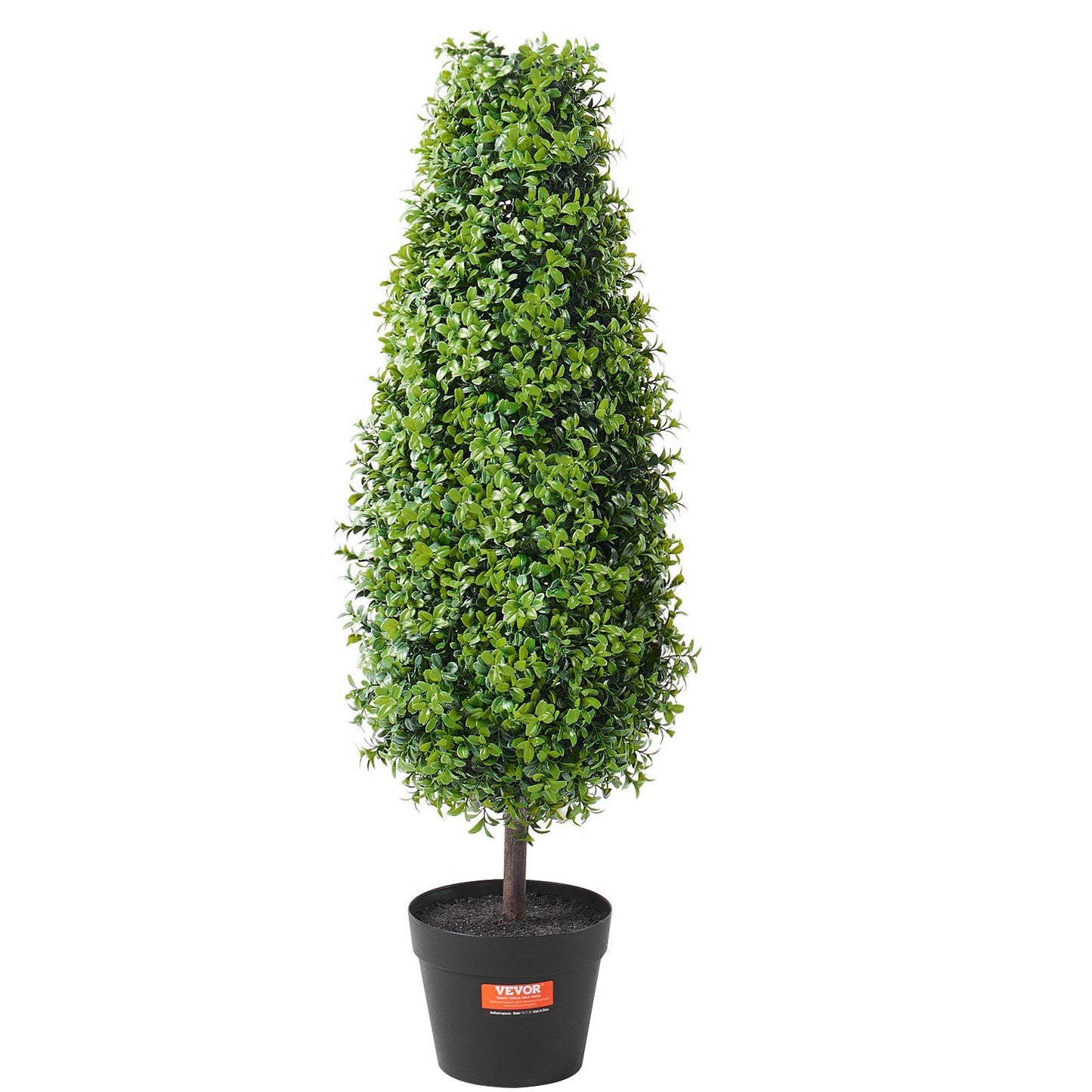 Single 3 foot fake topiary pair tree in black pot with dense green leaves for indoor and outdoor decor