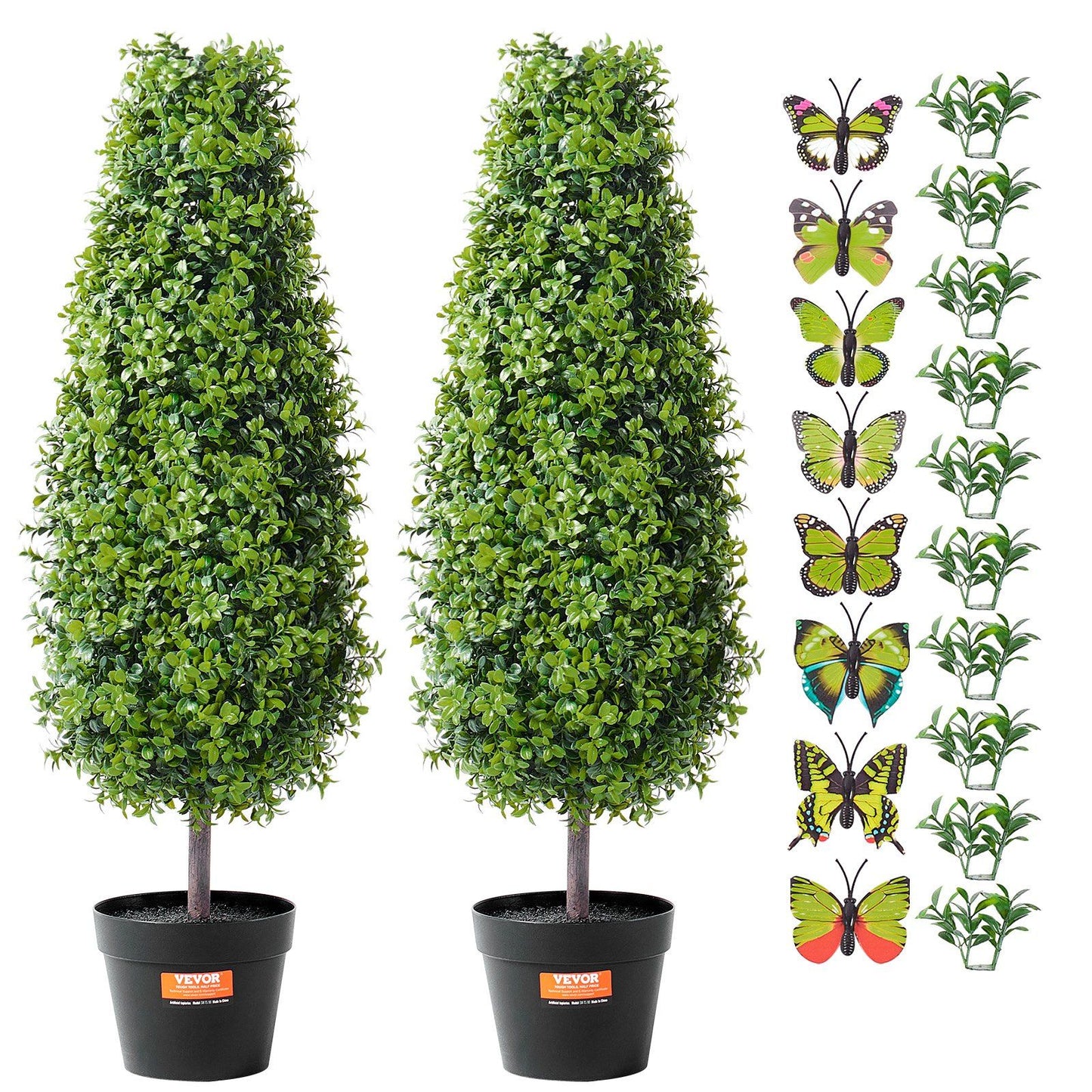 3 foot fake topiary pair with lush green leaves in black pots from FauxMart.com
