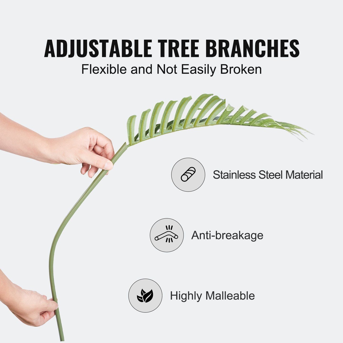 6ft artificial palm tree branch showing adjustable flexible design with stainless steel material