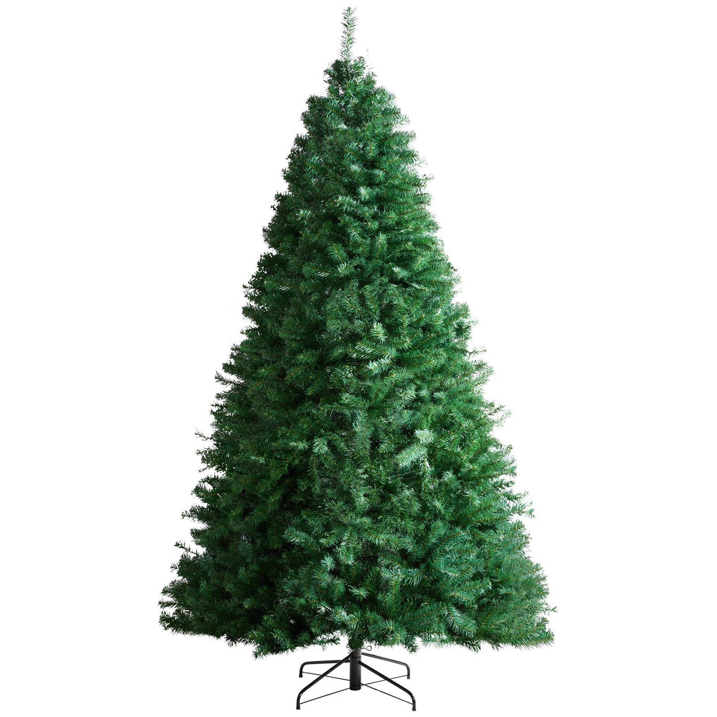 7.5 ft artificial Christmas tree with full green branches and sturdy metal stand from FauxMart.com