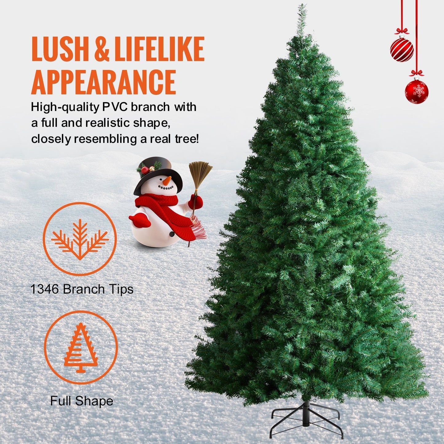 7.5 ft artificial Christmas tree with lush lifelike appearance and 1346 branch tips by FauxMart.com