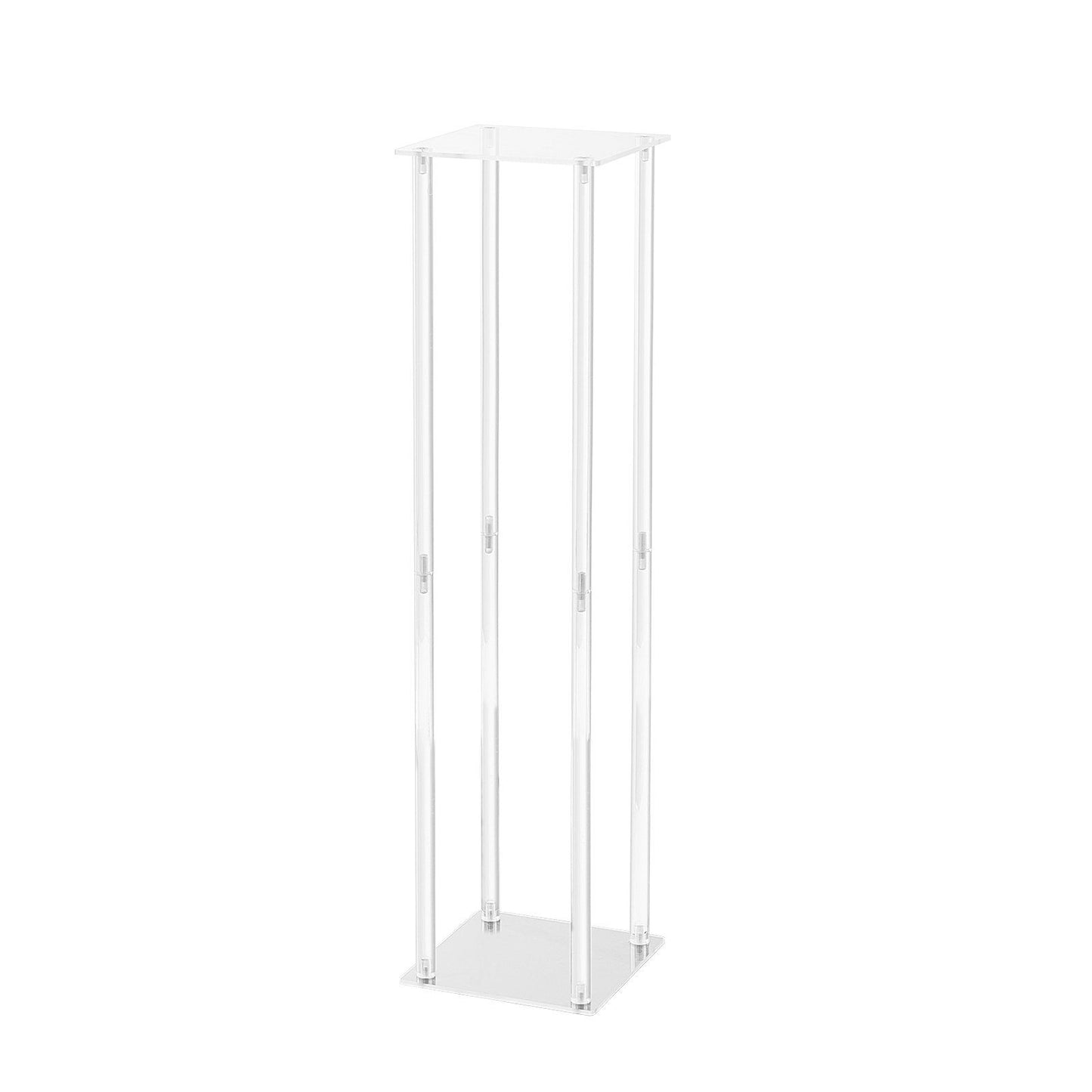 Clear tall acrylic wedding flower stands with square base and top for elegant floral displays